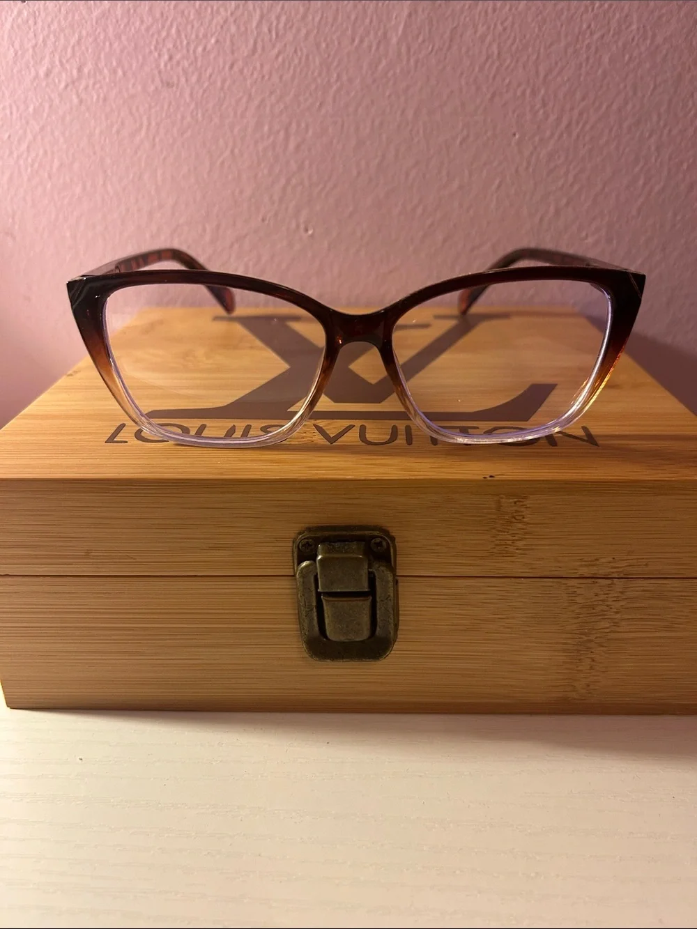 Brown to Clear Ombre Cat-Eye Glasses